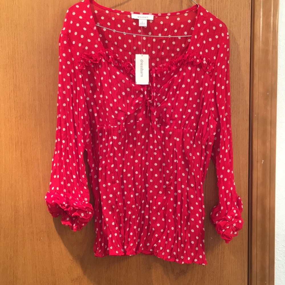 NWT Women's Red and White Polka Dot Shirt